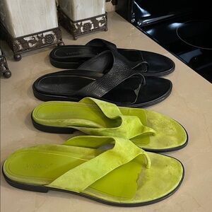Vionic Women's Black and Lime Green Slide Sandals